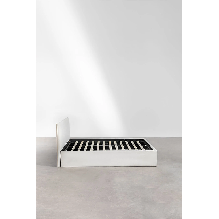 Cama para colchón 180x200cm con canapé abatible en chenilla blanco roto Lorea 4