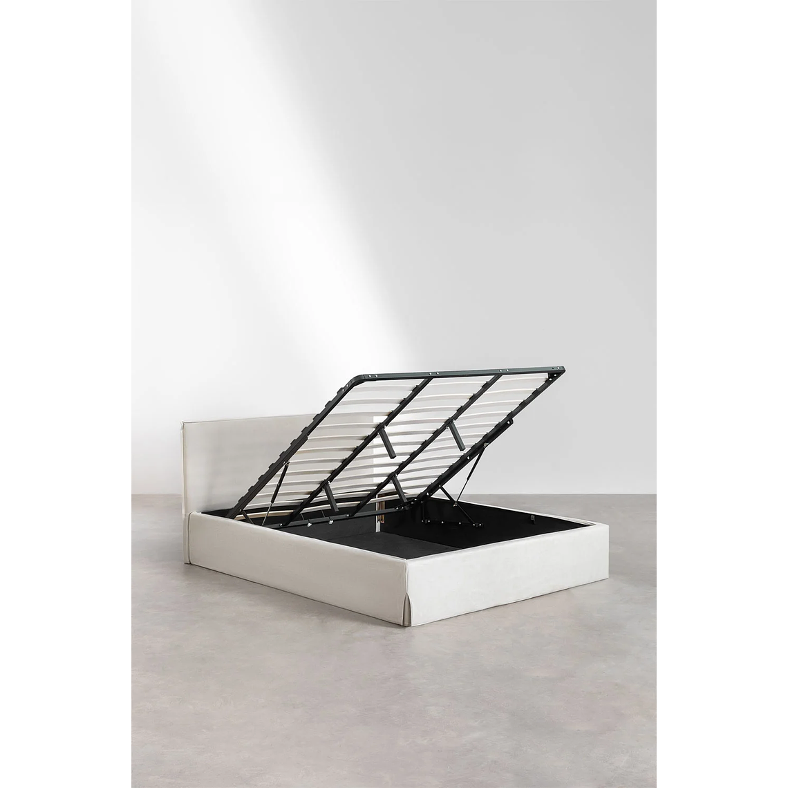 Cama para colchón 180x200cm con canapé abatible en chenilla blanco roto Lorea 5