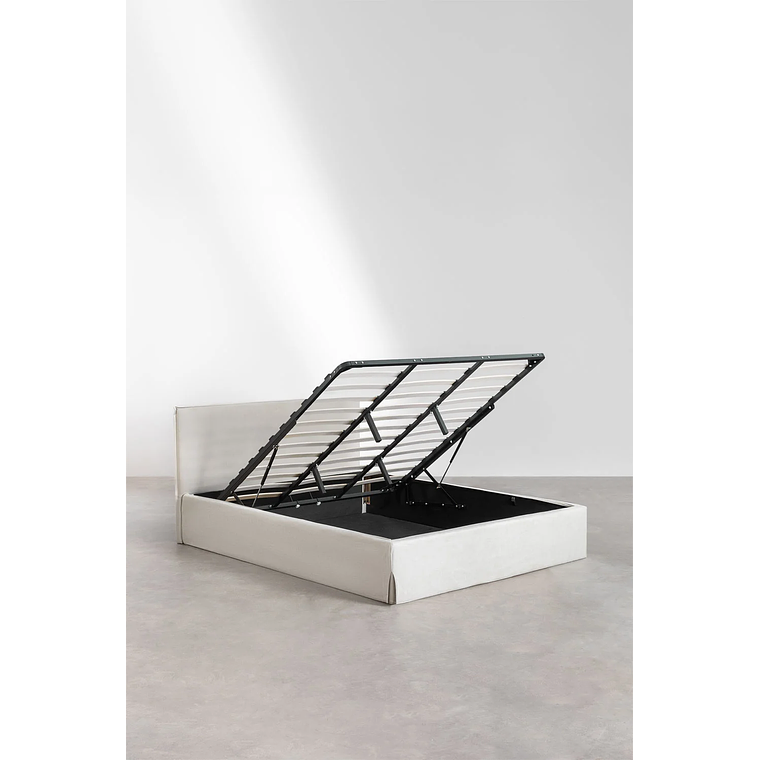 Cama para colchón 180x200cm con canapé abatible en chenilla blanco roto Lorea 5