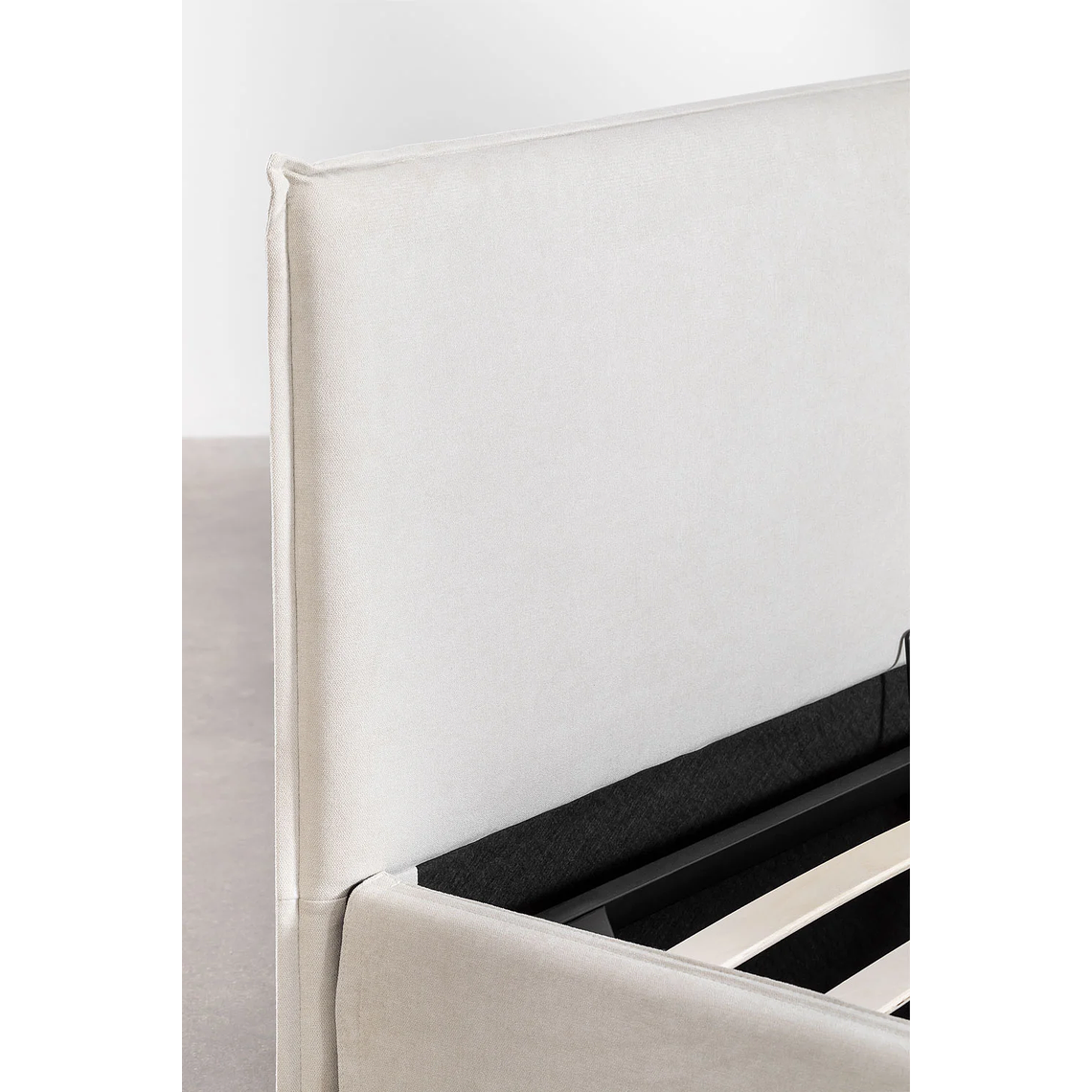 Cama para colchón 180x200cm con canapé abatible en chenilla blanco roto Lorea 7