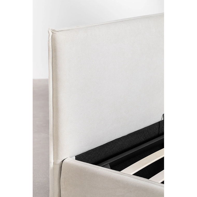 Cama para colchón 180x200cm con canapé abatible en chenilla blanco roto Lorea 7