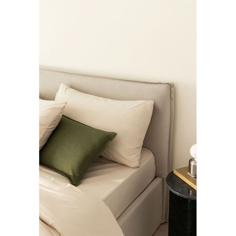 Cama para colchón 180x200cm con canapé abatible en chenilla blanco roto Lorea 2