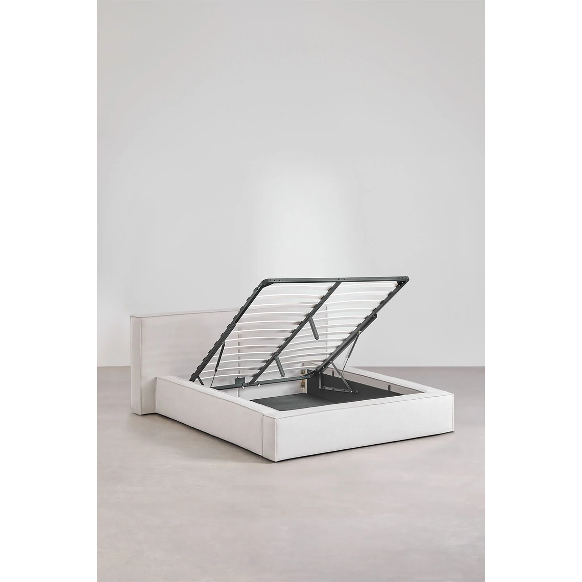 Cama Europea 2 Plazas NASSIKA Lunari con Canapé Abatible para Colchón 140x190 cm en Chenilla 1