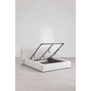 Cama Europea 2 Plazas NASSIKA Lunari con Canapé Abatible para Colchón 140x190 cm en Chenilla