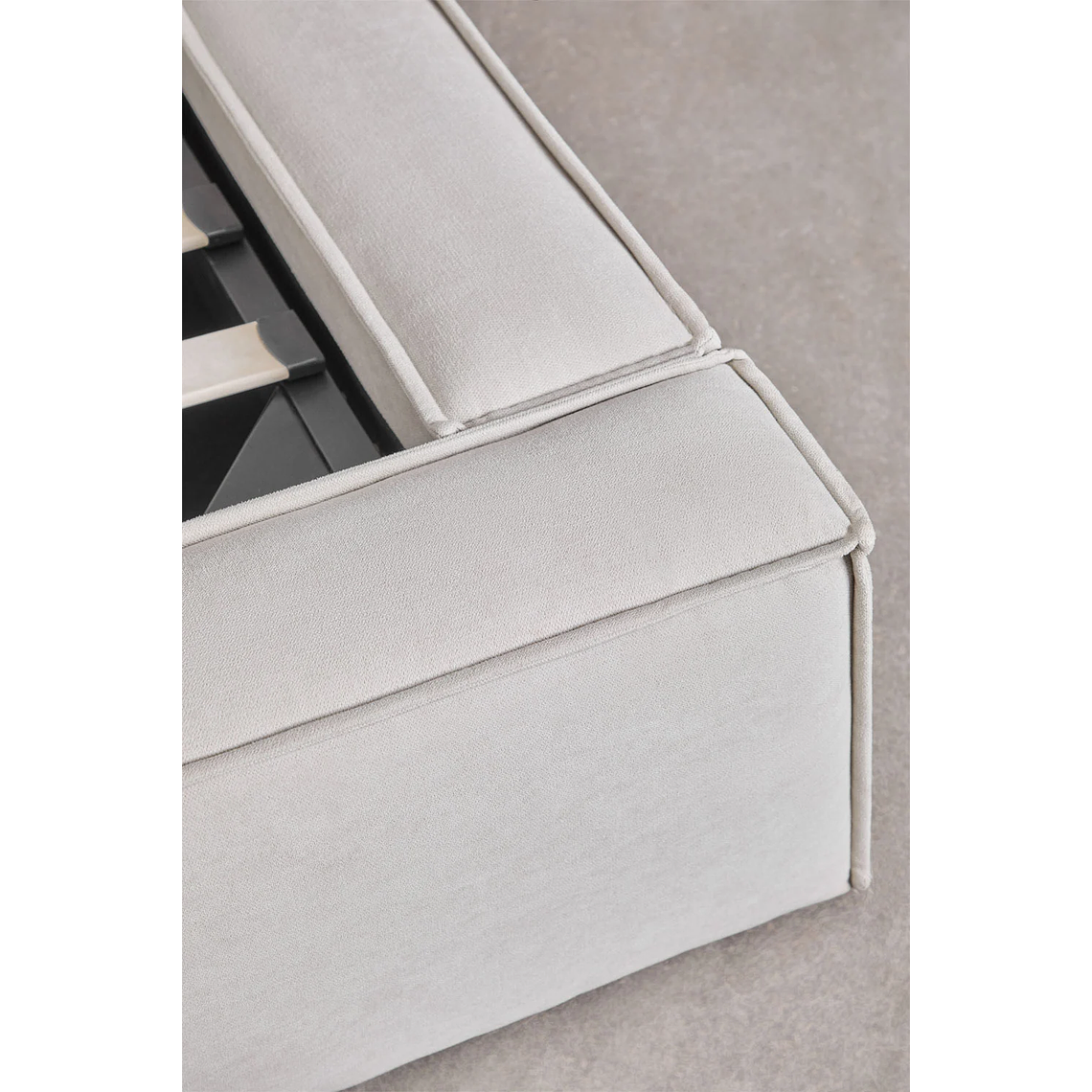 Cama Europea 2 Plazas NASSIKA Lunari con Canapé Abatible para Colchón 140x190 cm en Chenilla 7