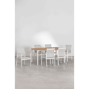 Set de Comedor Exterior Katiana - Elvira: Mesa de Aluminio y Madera de Teca 