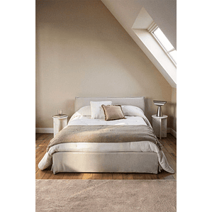 Cama para colchón 140x190 cm con canapé abatible tapizada en chenilla blanco roto Lorea