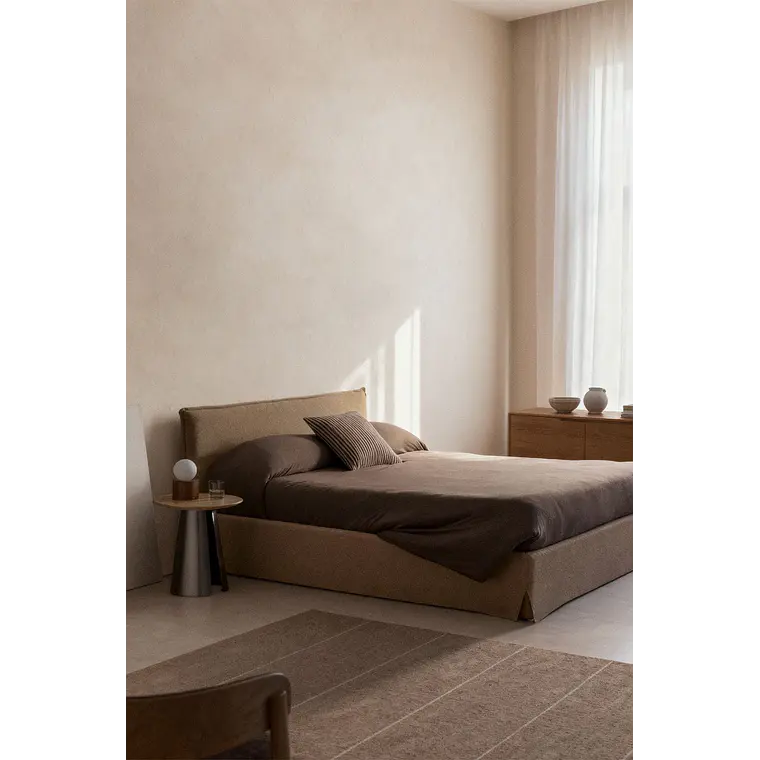 Cama para colchón 160x200cm con canapé abatible en bouclé marrón trigo Lorea 1