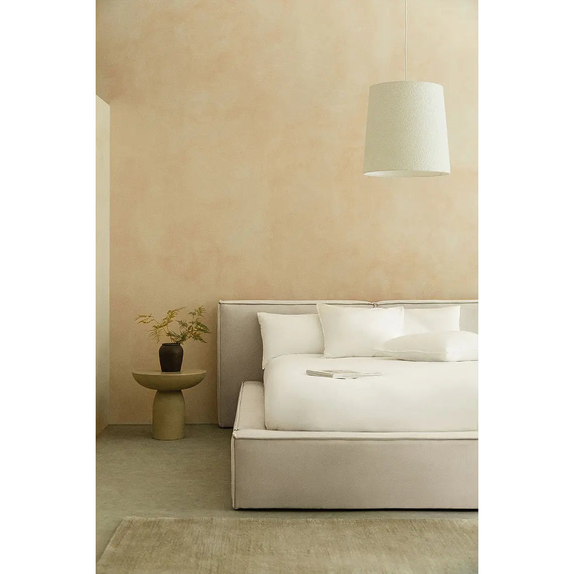 Cama para colchón 140x190 cm con canapé abatible en chenilla blanco roto Lunari 1