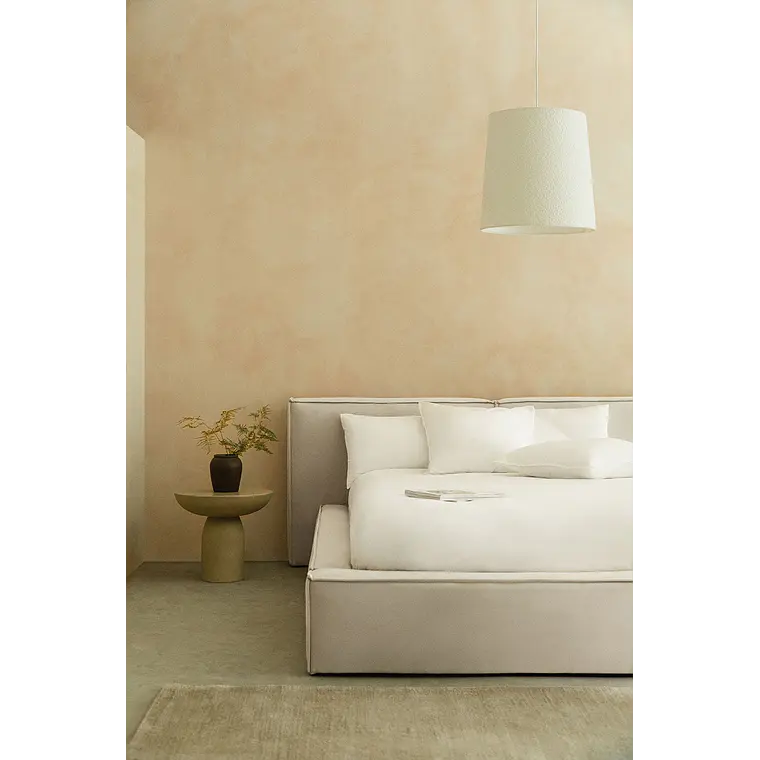 Cama para colchón 140x190 cm con canapé abatible en chenilla blanco roto Lunari 1