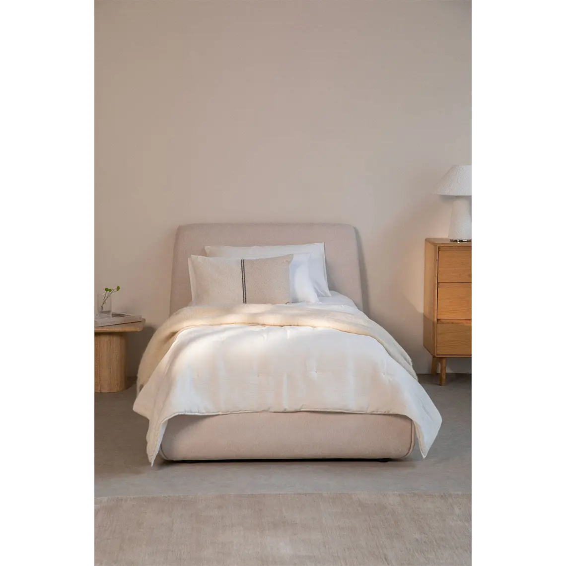 Cama para colchón 90x190cm con canapé abatible en tela beige crema Norena 1