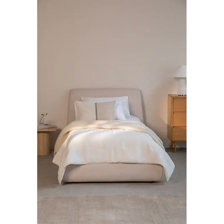 Cama para colchón 90x190cm con canapé abatible en tela beige crema Norena 1