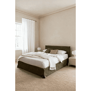 Cama para colchón 180x200cm con canapé abatible en chenilla verde salvia Lorea