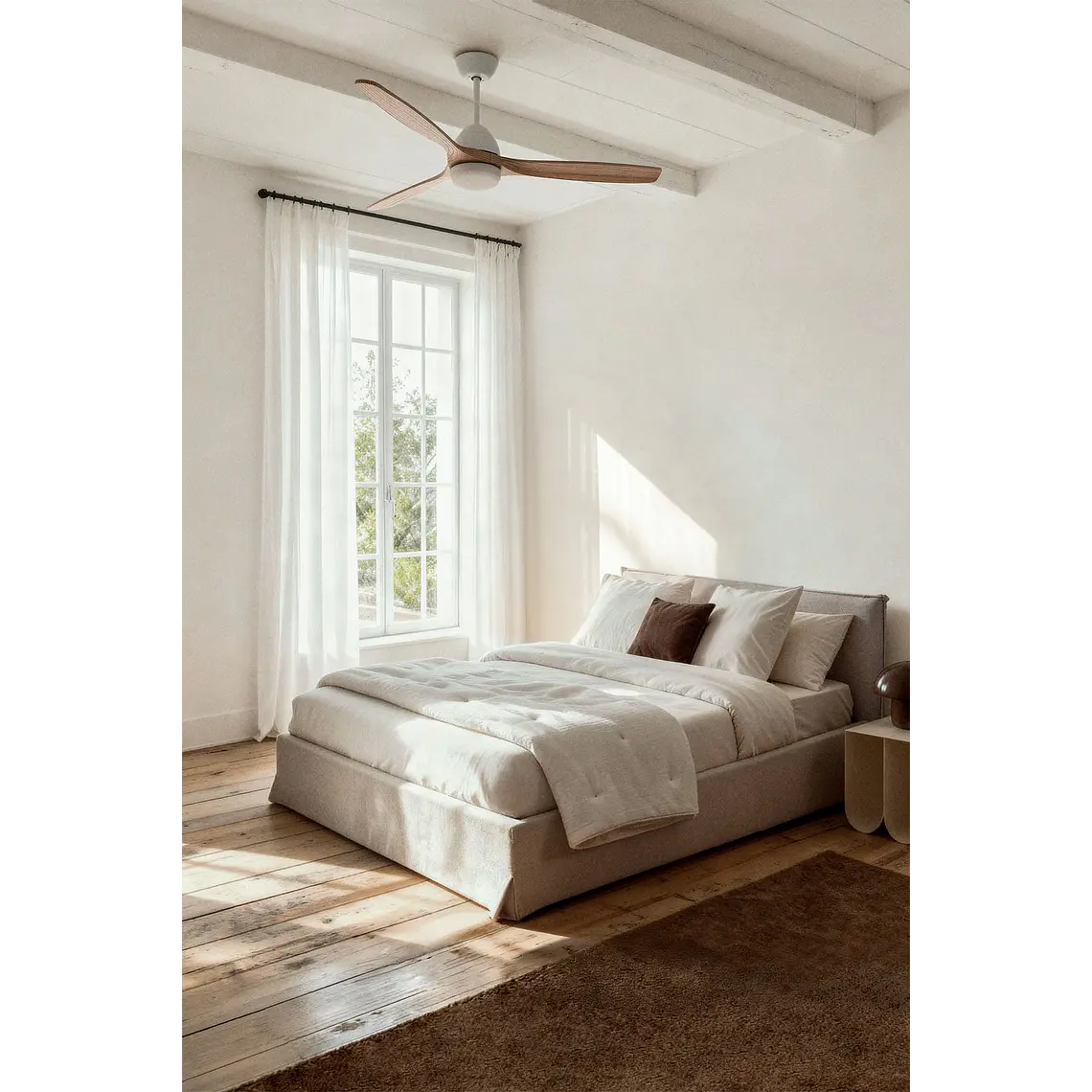 Cama para colchón 135x190cm con canapé abatible en chenilla blanco roto Lorea 1