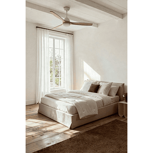 Cama para colchón 135x190cm con canapé abatible en chenilla blanco roto Lorea