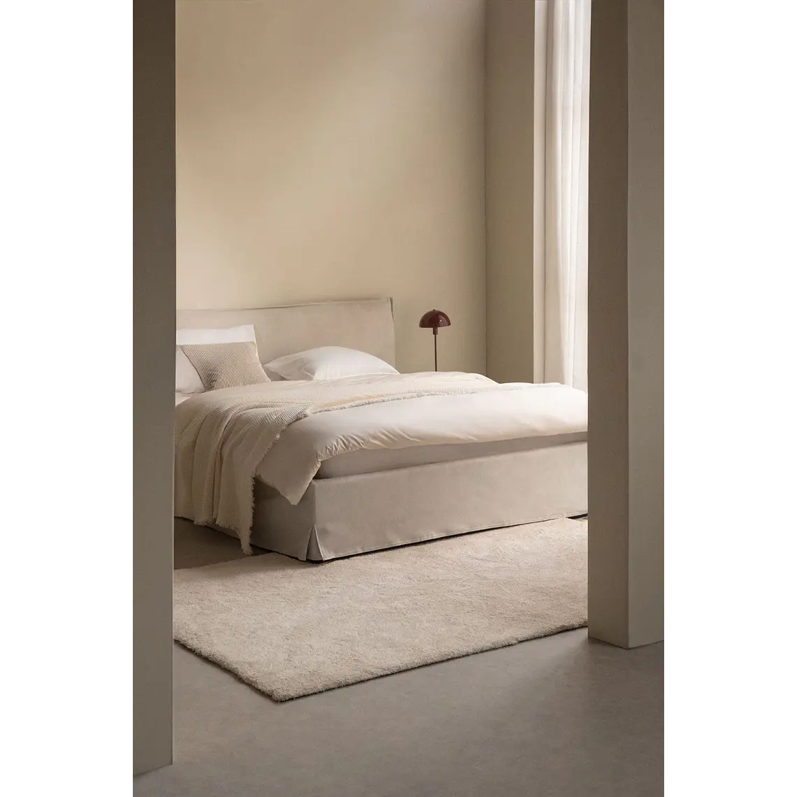 Cama para colchón 160x200cm con canapé abatible en chenilla blanco roto Lorea 1