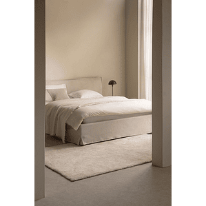 Cama para colchón 160x200cm con canapé abatible en chenilla blanco roto Lorea