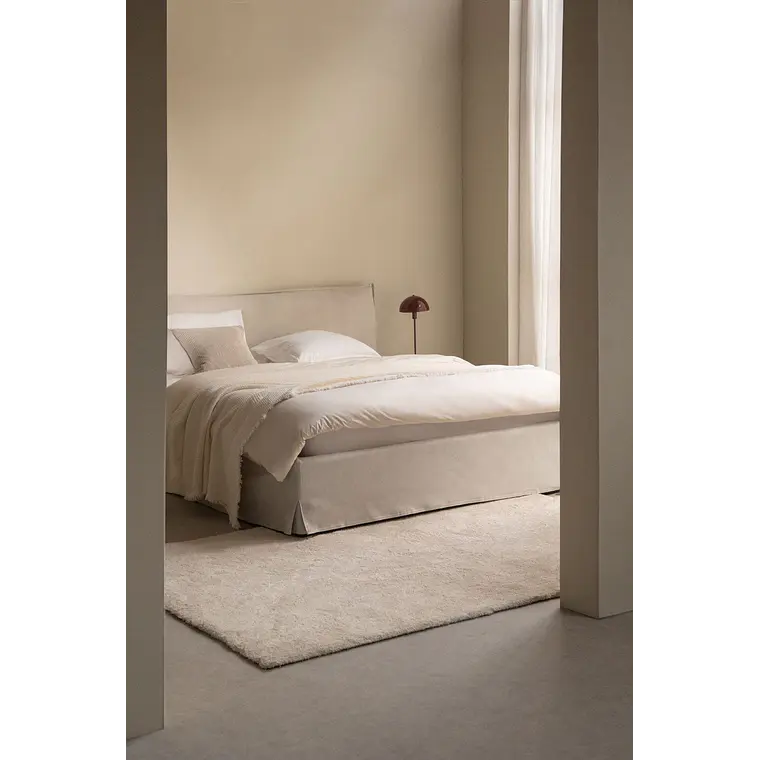 Cama para colchón 160x200cm con canapé abatible en chenilla blanco roto Lorea 1