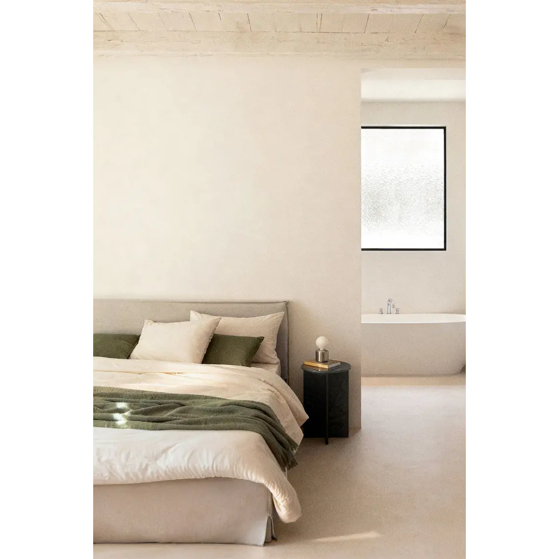 Cama para colchón 180x200cm con canapé abatible en chenilla blanco roto Lorea 1