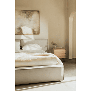 Cama para colchón 180x200cm con canapé abatible en chenilla blanco roto Lunari