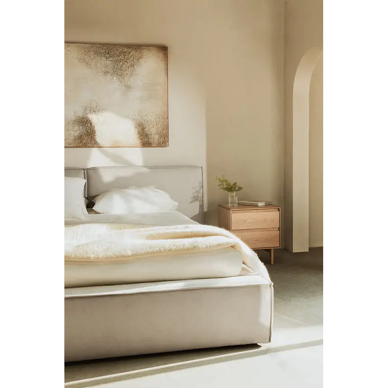 Cama para colchón 180x200cm con canapé abatible en chenilla blanco roto Lunari 1