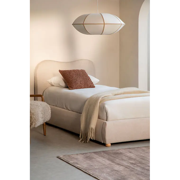 Cama para colchón 90x190cm con canapé abatible en tela beige crema Winselet 1