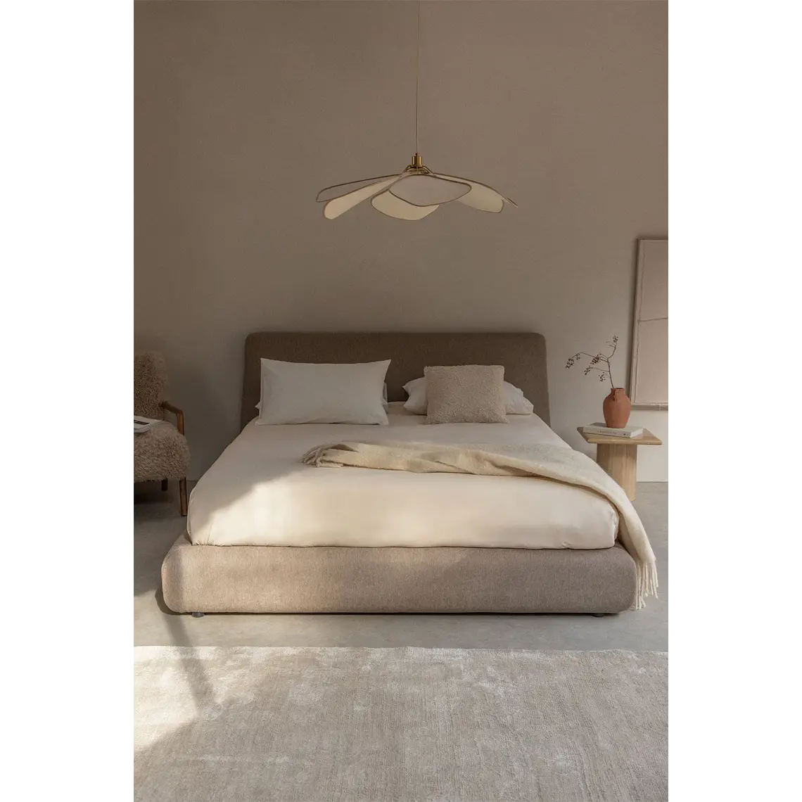 Cama para colchón 160x200cm con canapé abatible en tela marrón arena Norena 1