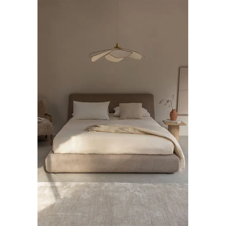 Cama para colchón 160x200cm con canapé abatible en tela marrón arena Norena 1