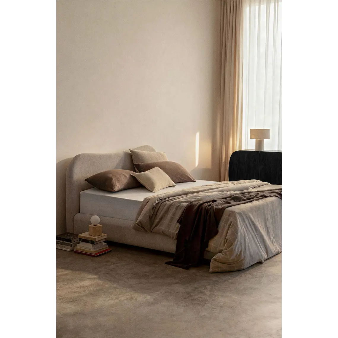 Cama para colchón 160x200cm con canapé abatible en tela beige crema Winselet 1