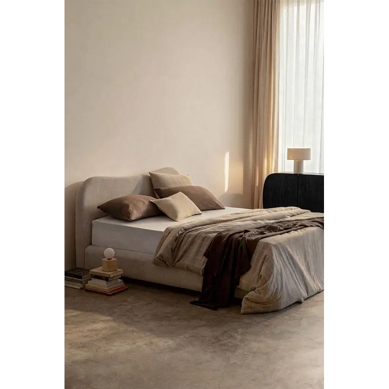 Cama para colchón 160x200cm con canapé abatible en tela beige crema Winselet 1