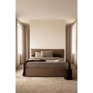 Cama para colchón 180x200cm con canapé abatible en bouclé marrón trigo Lorea