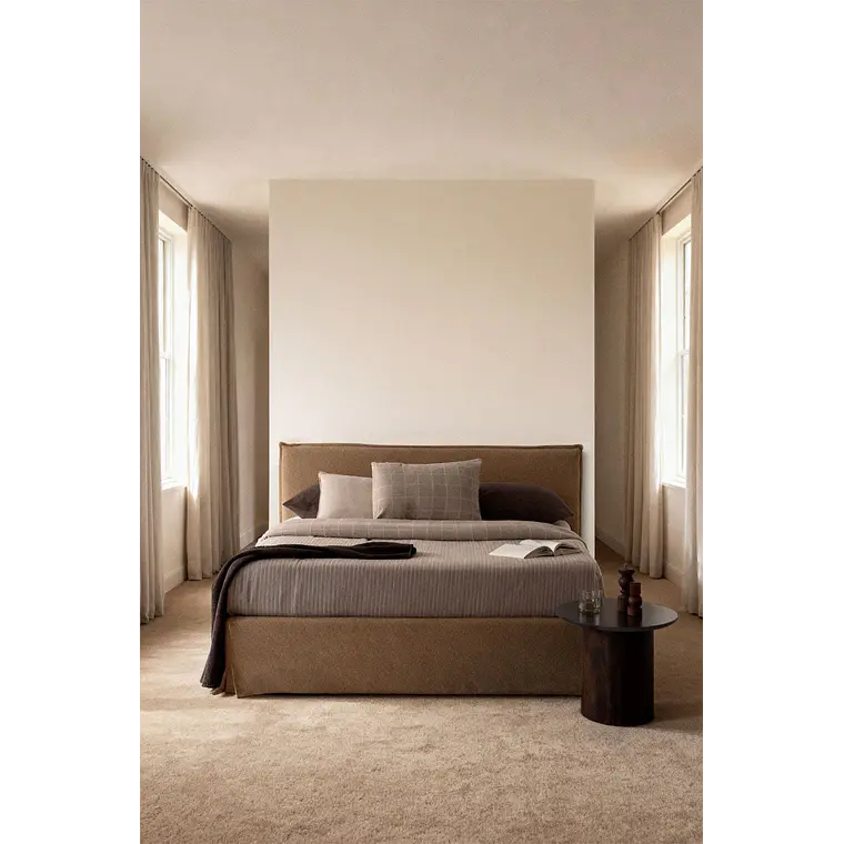 Cama para colchón 180x200cm con canapé abatible en bouclé marrón trigo Lorea 1