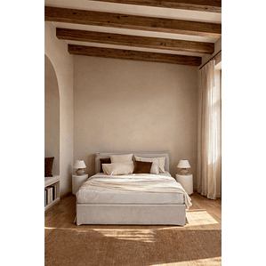 Cama para colchón 150x190cm con canapé abatible en chenilla blanco roto Lorea