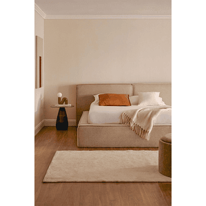 Cama para colchón 160x200cm con canapé abatible en chenilla blanco roto Lunari