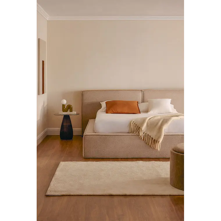 Cama para colchón 160x200cm con canapé abatible en chenilla blanco roto Lunari 1