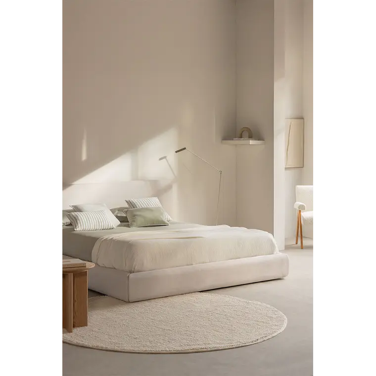 Cama para colchón 200x200cm con canapé abatible en tela beige crema Norena 1