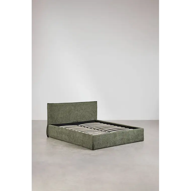 Cama Lorea Verde Salvia: Elegancia Orgánica y Almacenamiento Premium 4