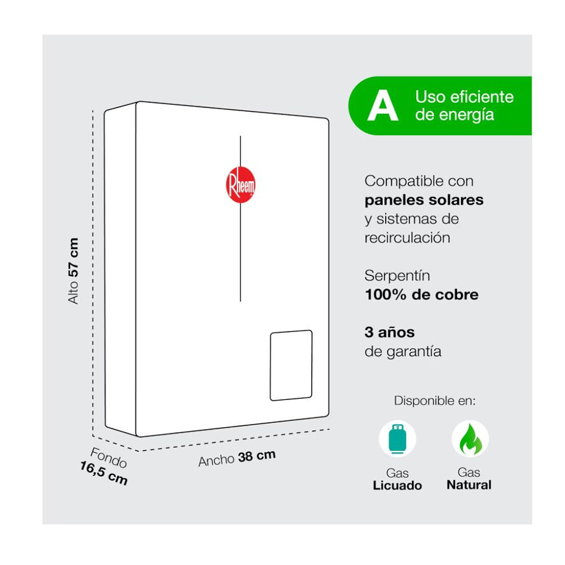 Pack Calefont Rheem 21L. T.Forzado G.Natural + Kit 3