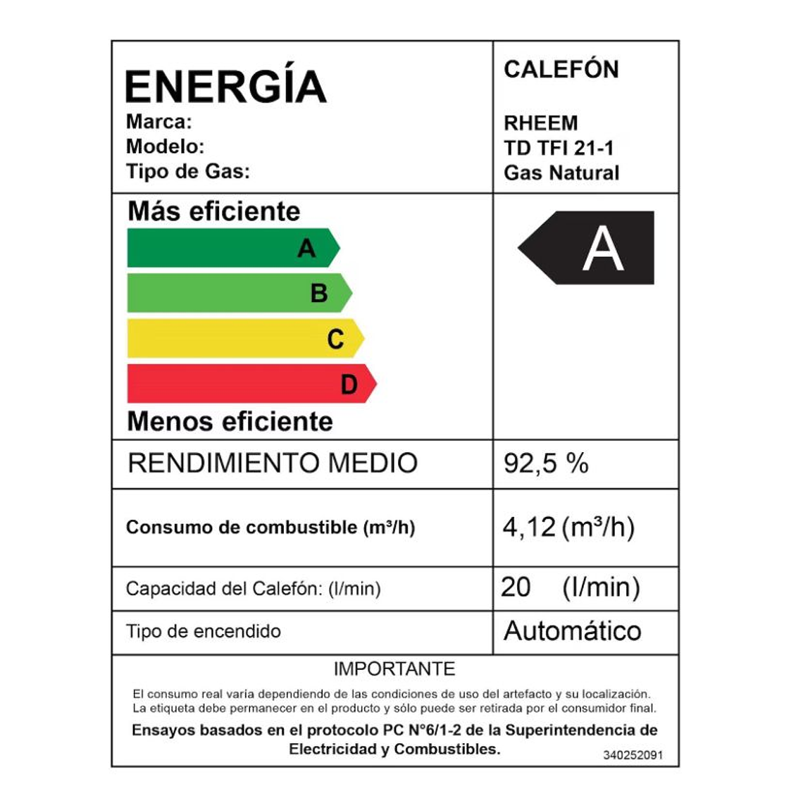 Pack Calefont Rheem 21L. T.Forzado G.Natural + Kit 5