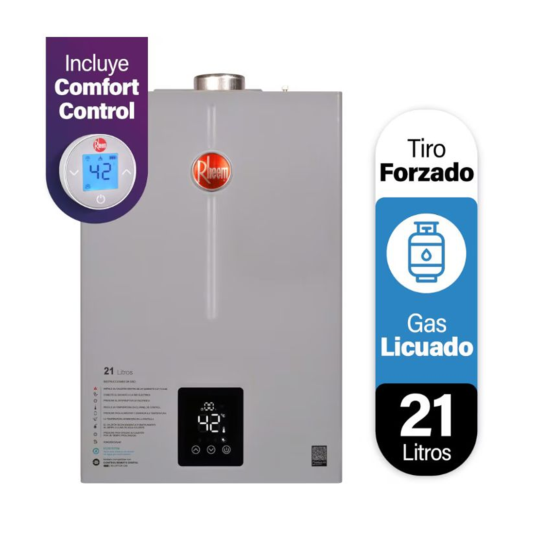 Calefont Digital 21 litros Gas licuado Tiro Forzado con Control Remoto 1