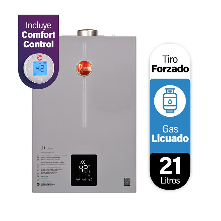 Calefont Digital 21 litros Gas licuado Tiro Forzado con Control Remoto 1