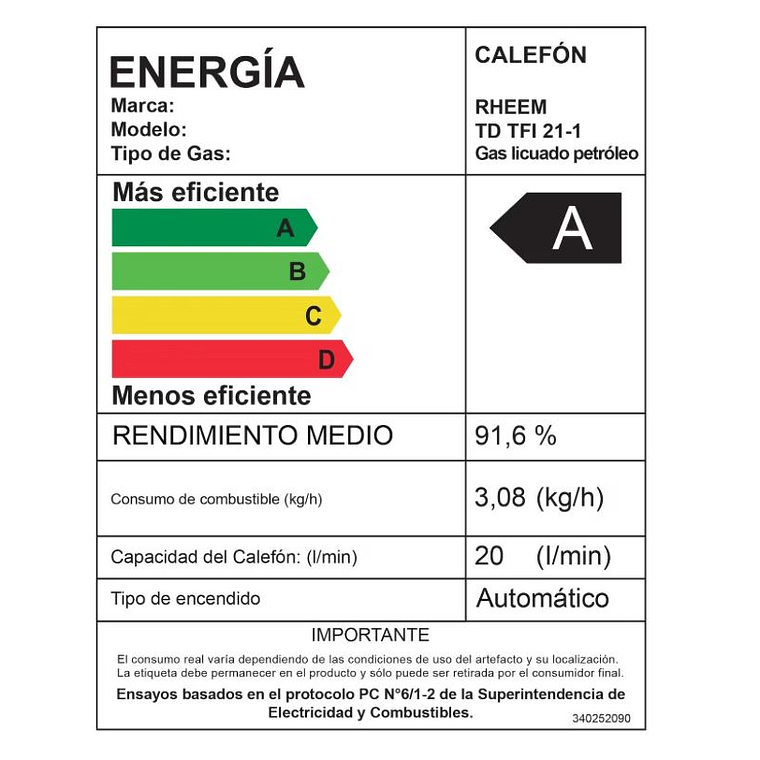 Calefont Digital 21 litros Gas licuado Tiro Forzado con Control Remoto 7