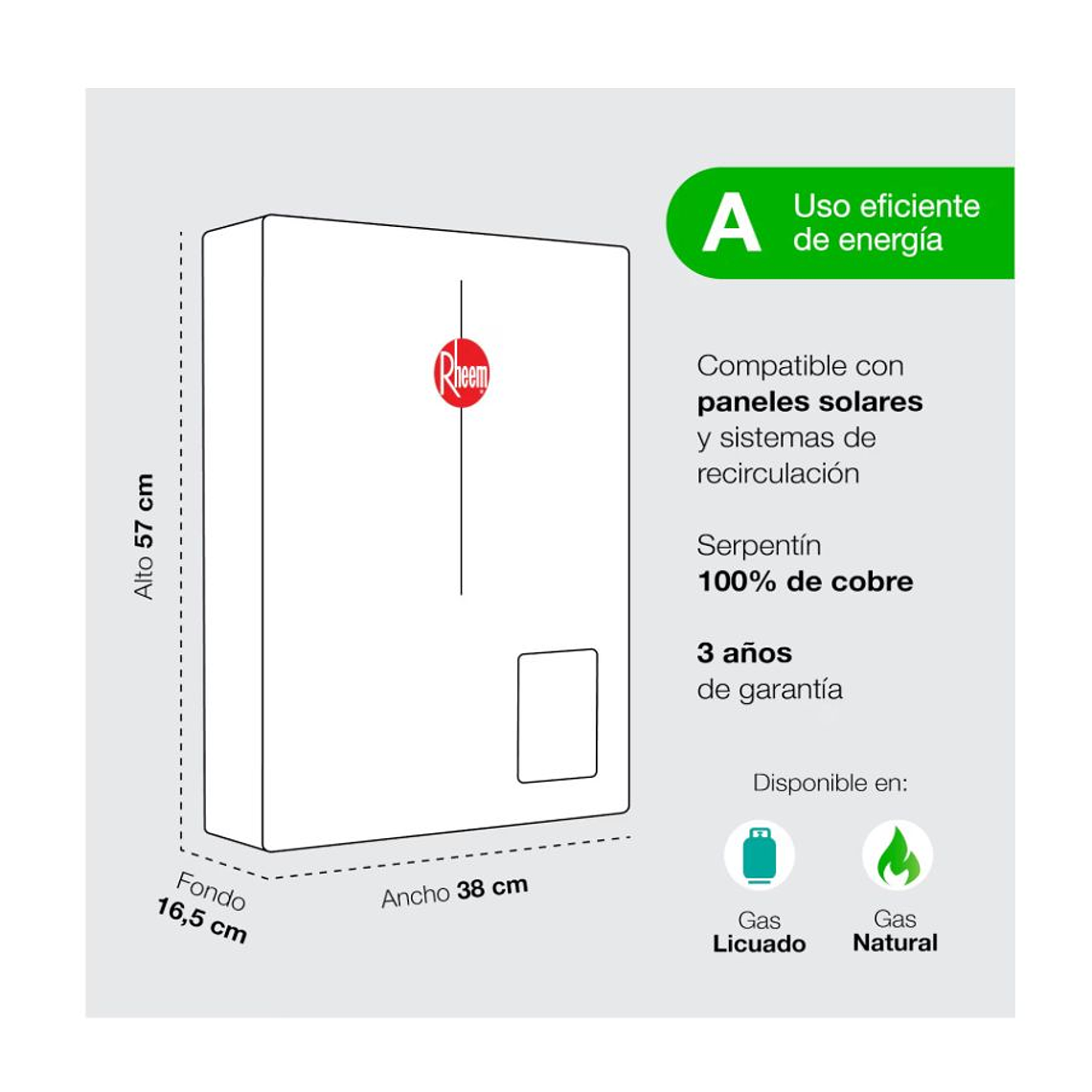 Pack Calefont Rheem 21L. T.Forzado G.Licuado + Kit 3
