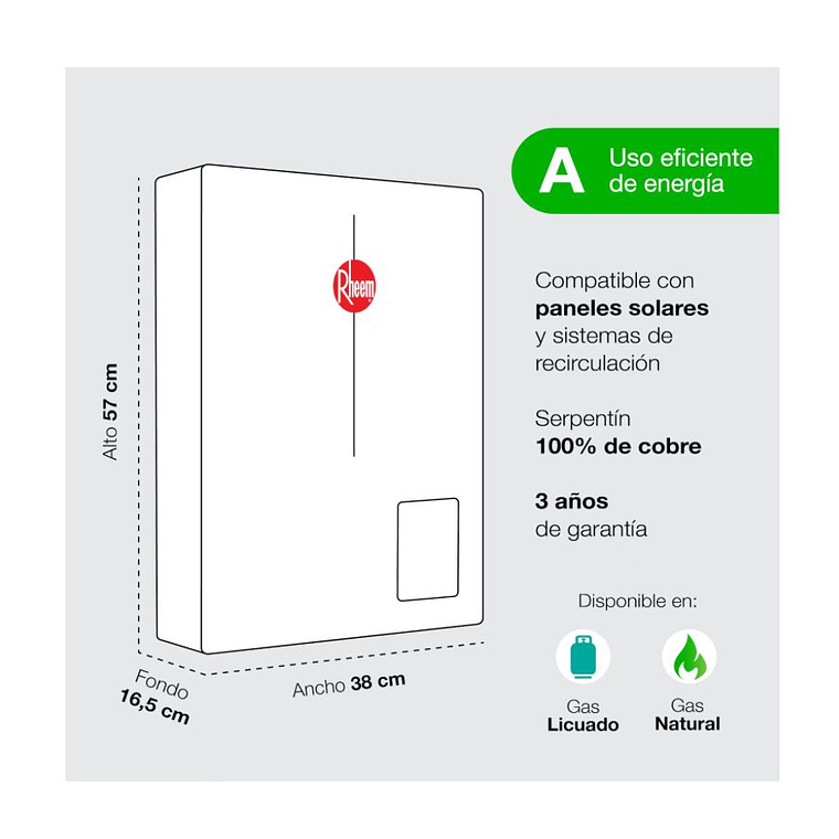 Pack Calefont Rheem 21L. T.Forzado G.Licuado + Kit 3