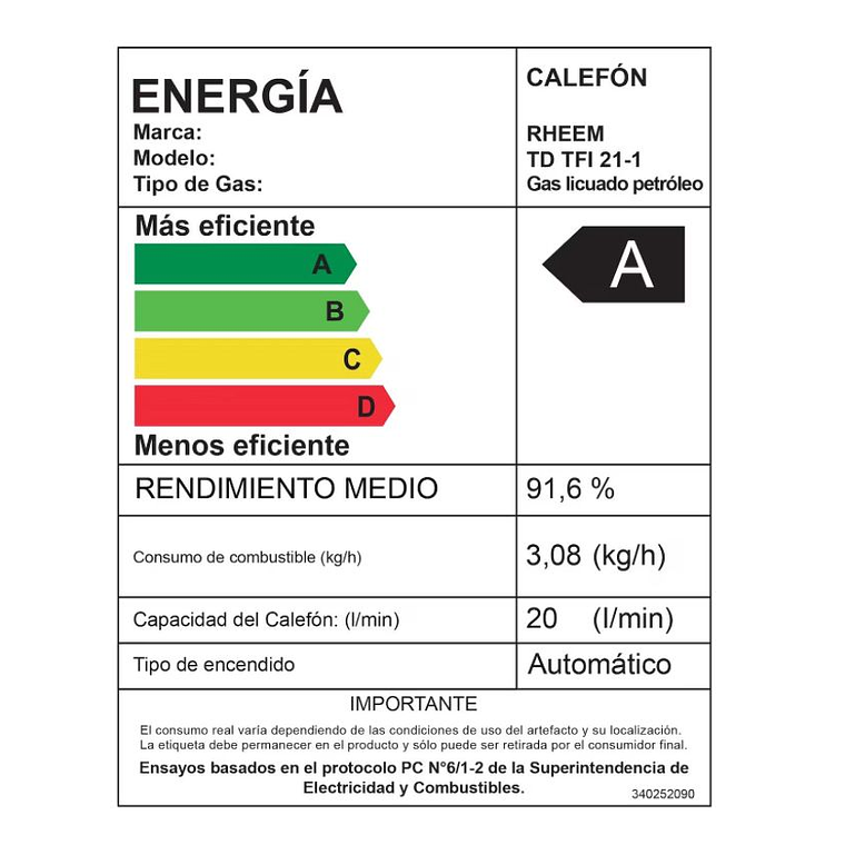 Pack Calefont Rheem 21L. T.Forzado G.Licuado + Kit 5