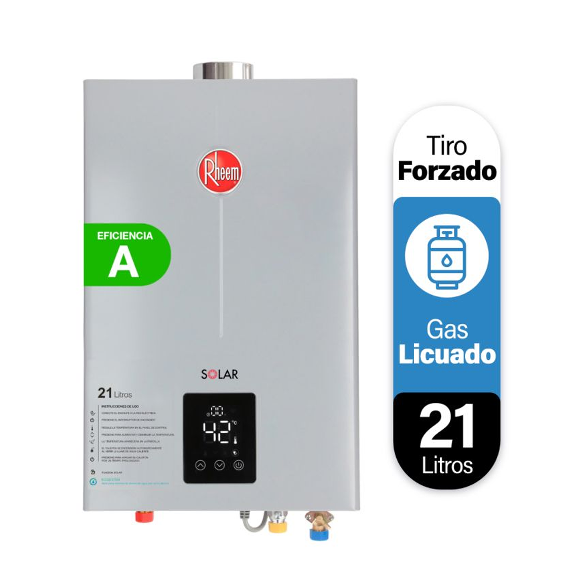 Pack Calefont Rheem 21L. T.Forzado G.Licuado + Kit 2