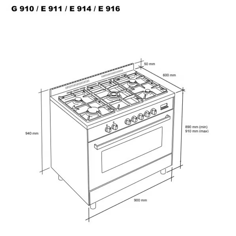MEIRELES Cocina Gas 90cm 5 Fuegos Horno Gas Inox G 910 X 4