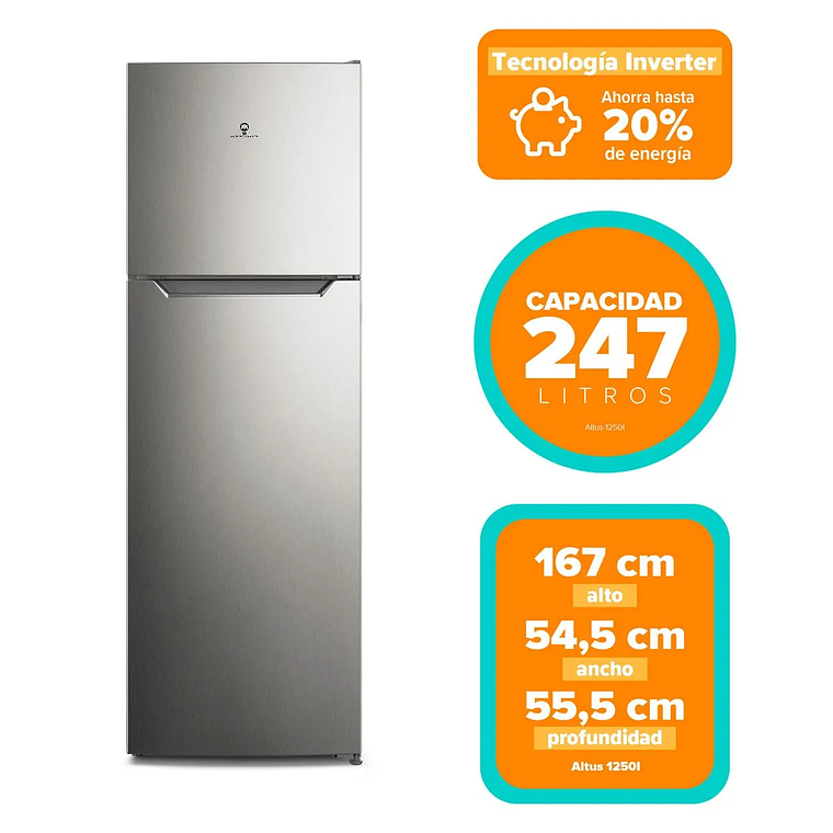 Refrigerador Mademsa 247L No Frost Top Freezer Inverter Puerta Reversible Altus 1250I Inox 2