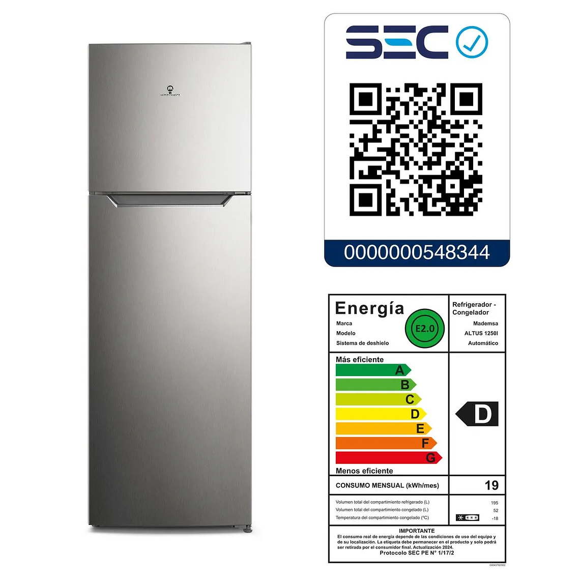 Refrigerador Mademsa 247L No Frost Top Freezer Inverter Puerta Reversible Altus 1250I Inox 8