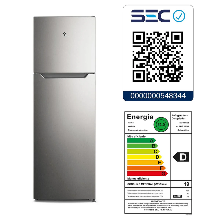 Refrigerador Mademsa 247L No Frost Top Freezer Inverter Puerta Reversible Altus 1250I Inox 8